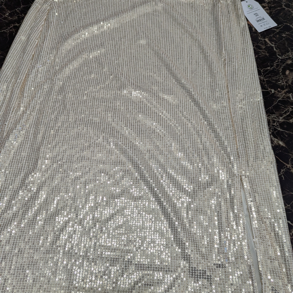 Elegant Silver Sequin Skirt